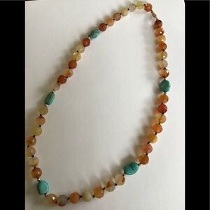 14K Gold Agate Turquoise Hand Knotted Necklace 24"